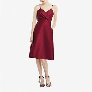 NWT Alfred Sung‎ Burgundy Red Faux Wrap Cocktail Dress Size 8